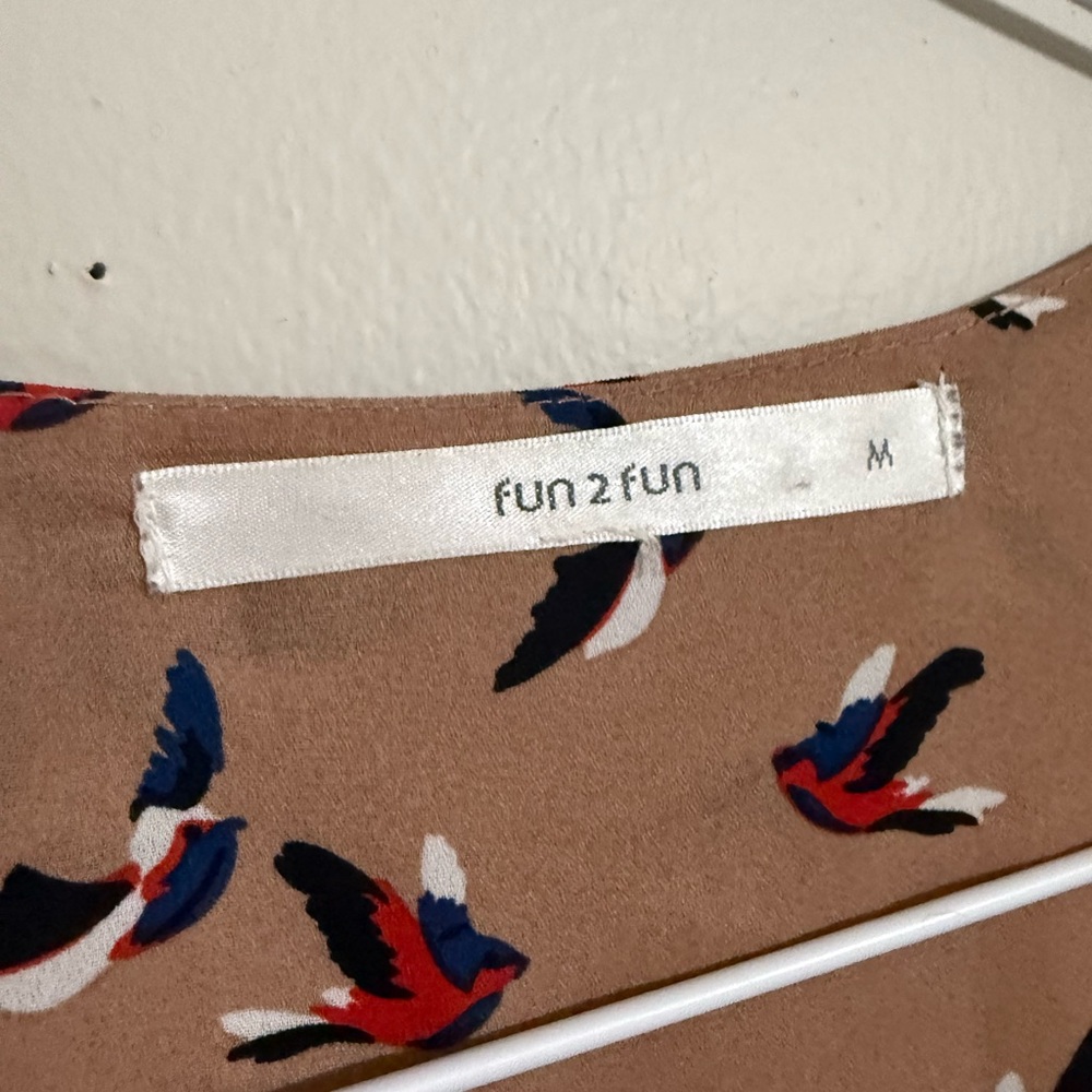 Fun 2 Fun Beige Bird Pattern Blouse - Picture 4 of 4